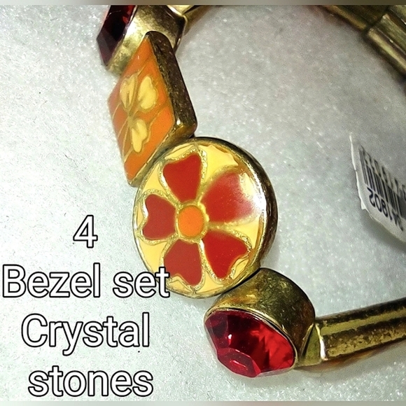 Stretchy Enamel Bracelet w/ Ruby & Garnet Crystals NWT - Picture 2 of 16
